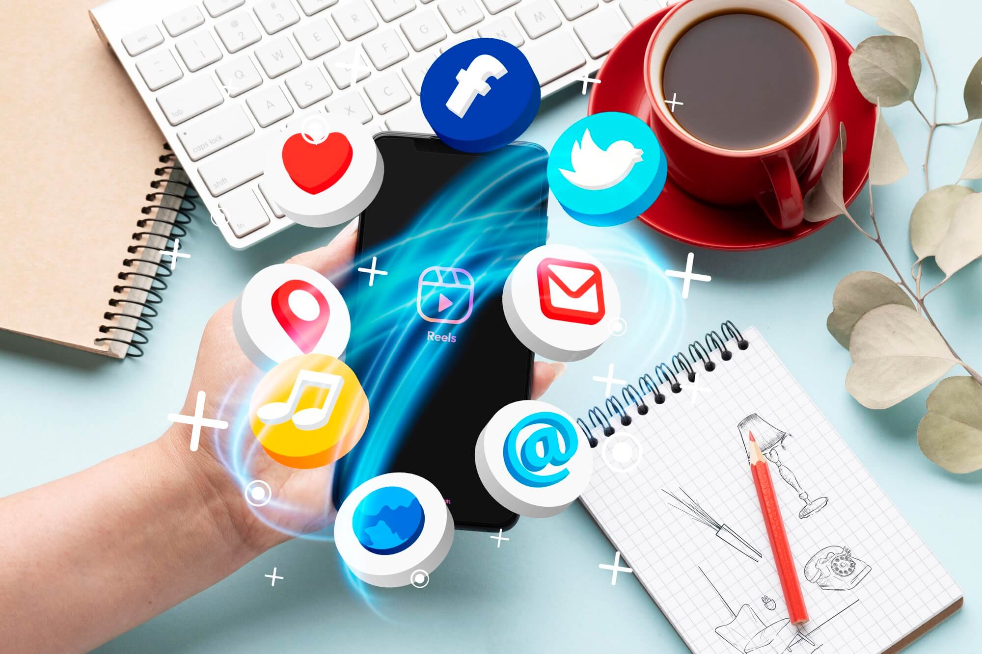hand holding smartphone social media concept Empowering Your Digital Growth with Tailored SEO Solutions Blueline SEO Grow Your Presence